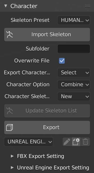 Export Skeletal Mesh Panel