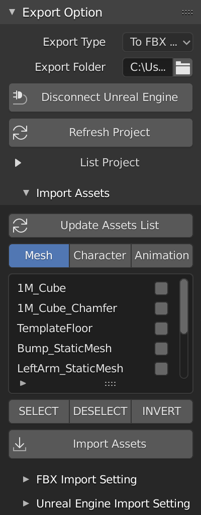 Import Assets Panel