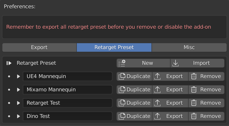 Retarget Preset Panel