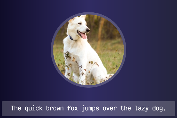 node output with cat the middle and caption the quick brown fox jumps over the lazy dog